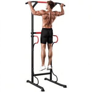Højdejusterbar power tower dip station med pull-up bar og sugekopper - hjemmegym